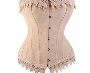 Kiwi-Rata Women's Floral Pleated Trim Bustier Corset Sexy Laced Lingerie (5XL/UK 20-22, Victorian Beige) steampunk buy now online