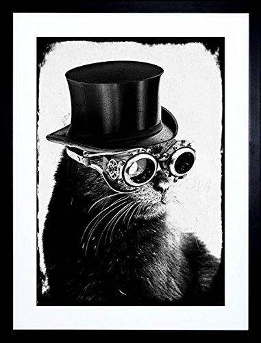 PAINTING DIGITAL DAWN FIELDING STEAMPUNK CAT MOJO B&W FRAMED PRINT F12X8106 steampunk buy now online