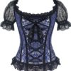 Burvogue Women's Short Sleeve Gothic Steampunk Jacquard Corsets Tops (Large, Blue) steampunk buy now online