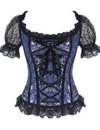 Burvogue Women's Short Sleeve Gothic Steampunk Jacquard Corsets Tops (Large, Blue) steampunk buy now online