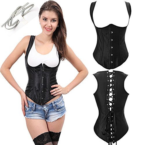 Kiwi-Rata Black Waistcoat Underbust Corset Top Basques Bodyshaper Bustier Plus Size 6-24 steampunk buy now online