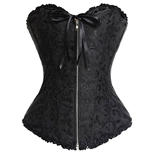 Kiwi-Rata Sexy Lady Vintage Lace Up Boned Zip Overbust Corset Bustier Top Plus Size steampunk buy now online