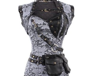 FeelinGirl Women's Cool Warrior Design Steel Boned Brocade Vintage Steampunk Bustiers Corsets Costumes Size XXL Sliver steampunk buy now online