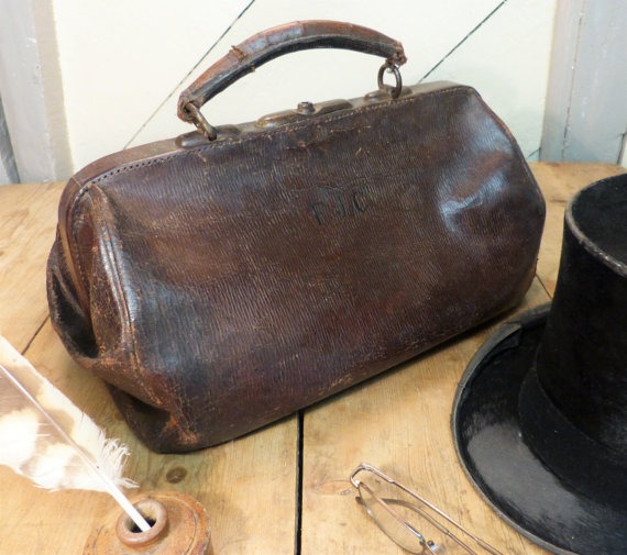 Vintage Leather Bag/Gladstone Bag/Victorian Leather Bag by CoolVintageHomeStore steampunk buy now online