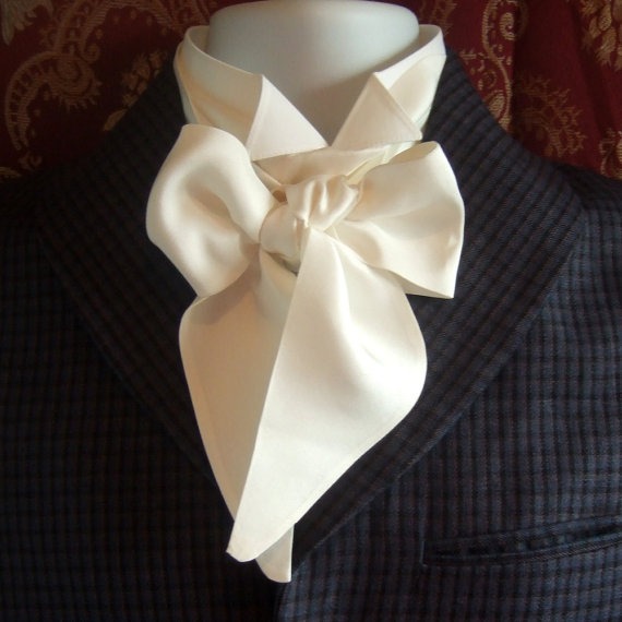 Victorian Bow Tie Cravat Ascot in Natural White 100% Dupion Silk by storiadiversa steampunk buy now online