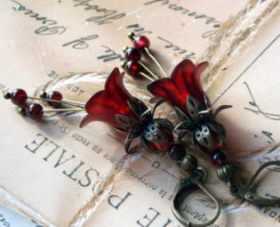 Lucite Earrings, Bell Flower Earrings 'Copper Cranberry', Victorian Earrings, Boho Earrings, Drop Earrings, Red Earrings, Mother's Day Gift by EnglishVintageDesign steampunk buy now online