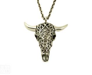 Buffalo Skull Necklace Jewelry Skull Charm Pendant with Chain Gothic Steampunk - FPE008 by RebelOcean steampunk buy now online