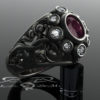 Ruby and diamond filigree engagement ring. 14kt antiqued black gold. Scrollwork Gothic Victorian vintage. Unique steampunk halo ring. DeMer. by DeMerJewelry steampunk buy now online