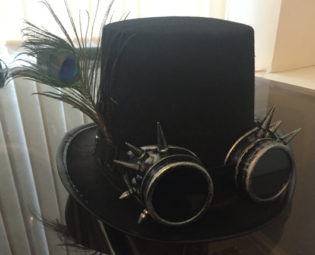 Steampunk Top Hat and Cyber Punk Spikey Goggles. Black Felted Wool with Ostrich And Peacock Feathers by GNTools steampunk buy now online