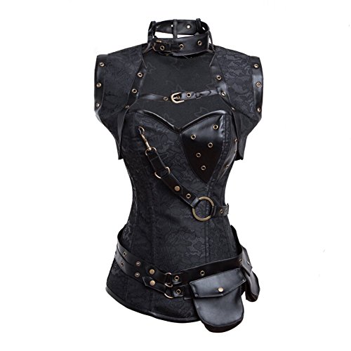 FeelinGirl Women's Cool Warrior Design Steel Boned Brocade Vintage Steampunk Bustiers Corsets Costumes Size M Black steampunk buy now online