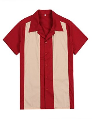 Generic Men's 50s Male Clothing Rockabilly Style Casual Cotton Blouse Mens Fifties Bowling Red Dress Shirts (L) steampunk buy now online