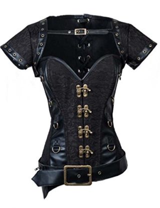 Charmian Women's Steampunk Steel Bone Black Lace Trim Plus Size Overbust Corset with Jacket & Belt Black XXXXXX-Large steampunk buy now online