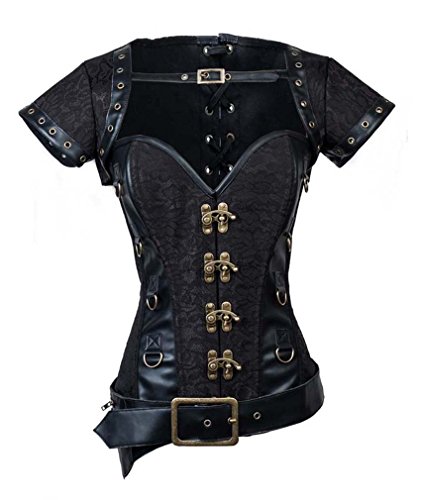Charmian Women's Steampunk Steel Bone Black Lace Trim Plus Size Overbust Corset with Jacket & Belt Black XXXXXX-Large steampunk buy now online