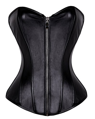 Kiwi-Rata Sexy Women's Faux leather Zipper Boned Corset Lingerie G-string steampunk buy now online