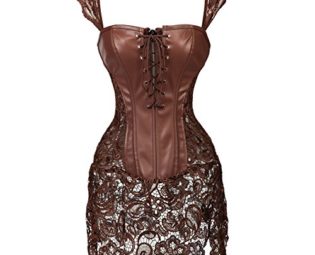 Kiwi-Rata Lady Faux Leather Lace Up Front Zipper Back Corset Goth Bustier (3XL/UK 16-18, Brown) steampunk buy now online