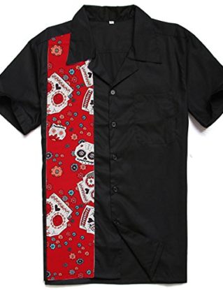 Generic Men's 50s Male Clothing Rockabilly Style Casual Cotton Blouse Mens Fifties Bowling Print Dress Shirts (XL) steampunk buy now online