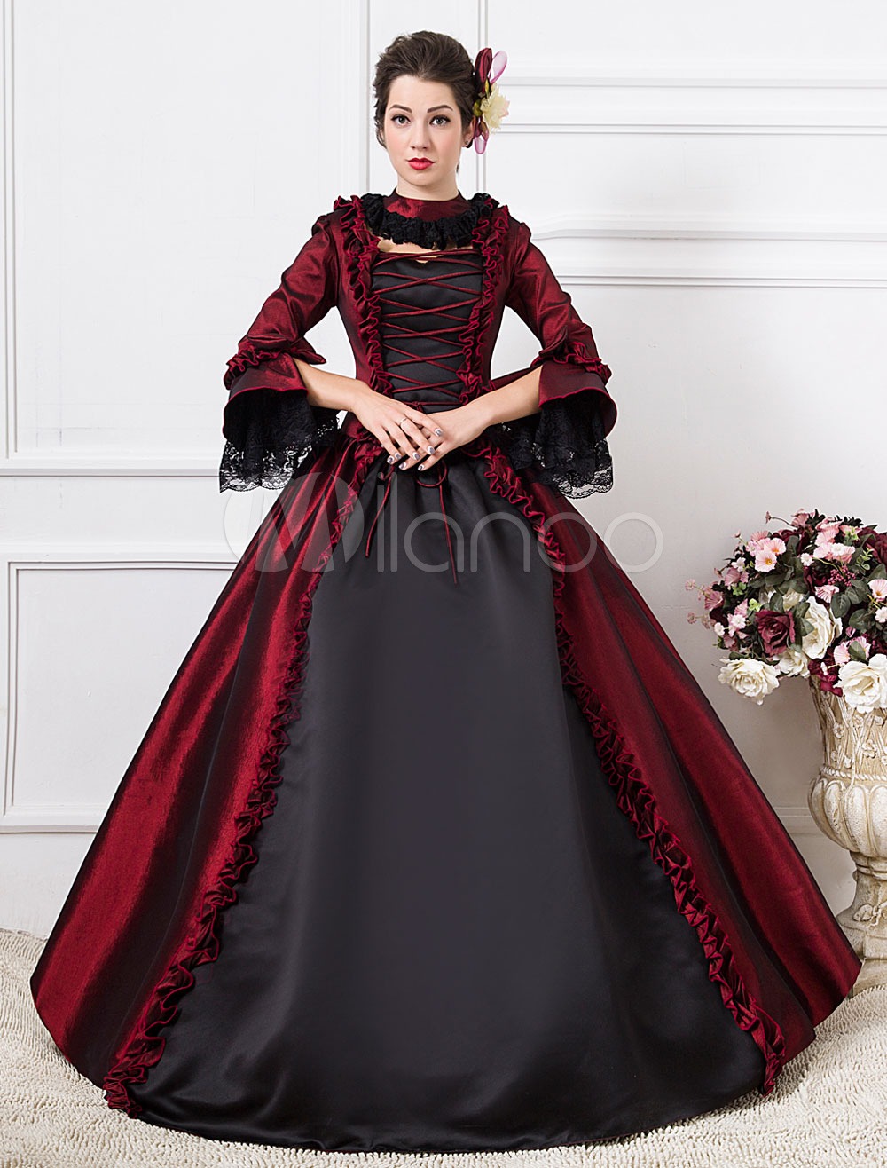 Dark Red Victorian Lolita Ball Gown Chic Satin Costume steampunk buy now online