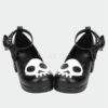 Gothic Black Lolita Shoes Square Heels White Skull Print Ankle Strap Bow Decor steampunk buy now online