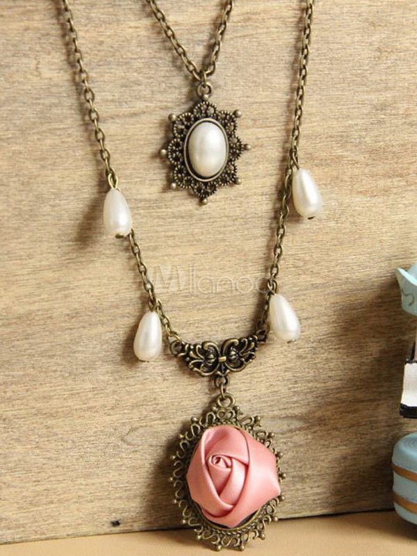Gothic Pink Flower Metal Lolita Necklace steampunk buy now online