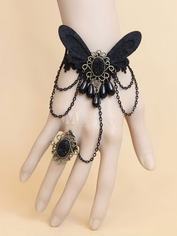 Black Butterfly Cotton Blend Gothic Lolita Bracelet steampunk buy now online