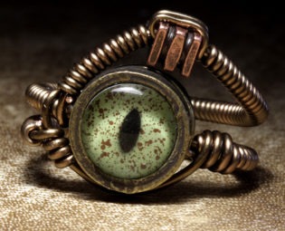 steampunk jewelry ring made by CatherinetteRings alligator taxidermy glass eye steampunk buy now online
