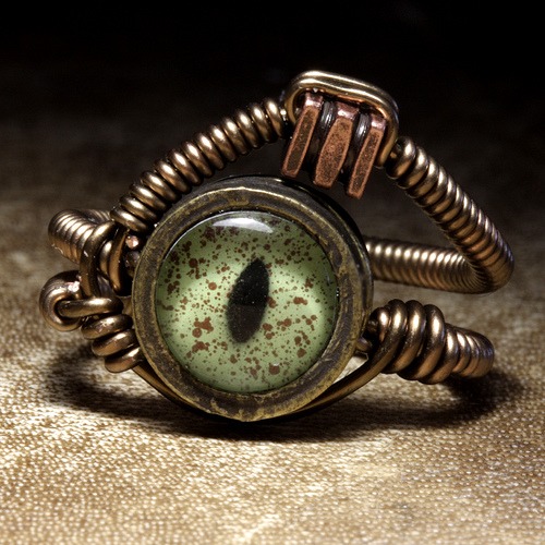 steampunk jewelry ring made by CatherinetteRings alligator taxidermy glass eye steampunk buy now online