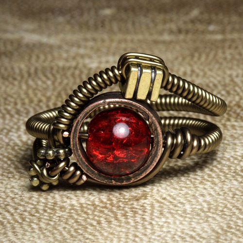 steampunk Jewelry Ring made by CatherinetteRings- Red Crackle glass beads steampunk buy now online