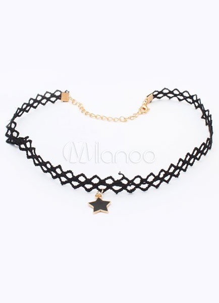 Black Gothic Necklace Star Pattern Lace Metal Necklace for Women steampunk buy now online