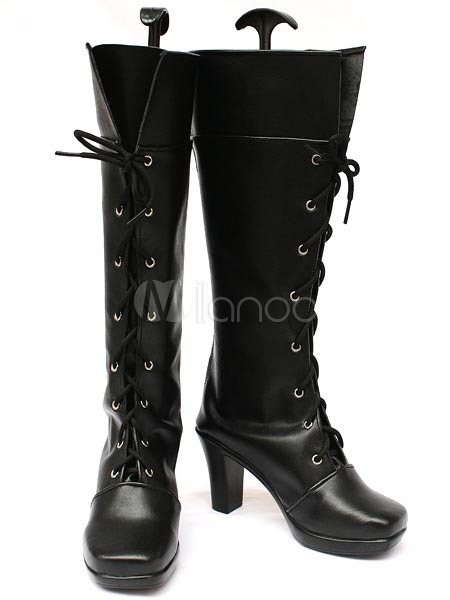 Vocaloid Cosplay Shoes Black Faux Leather 3 1/5'' High Heel Lace-Up steampunk buy now online