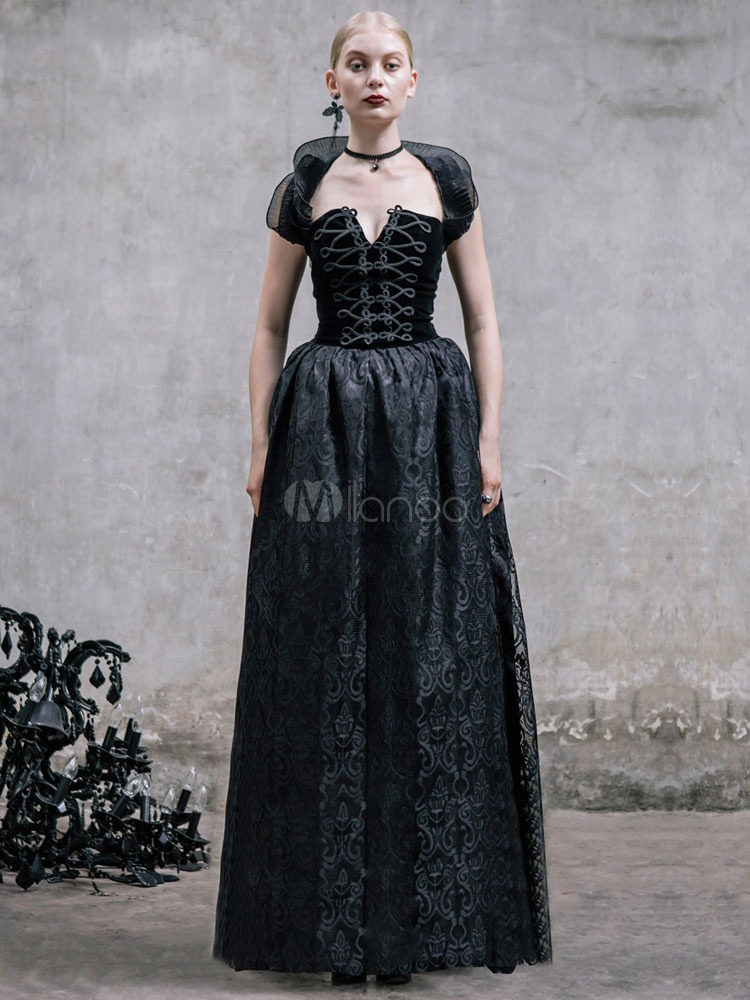 Black Punk Gothic Maxi Dress Backless Polyester Dress steampunk buy now online