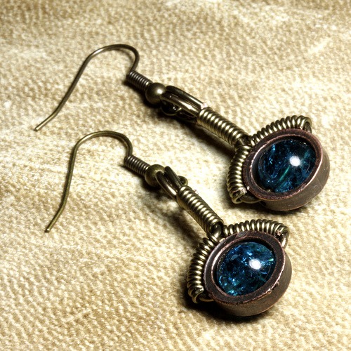 Steampunk Jewelry made by CatherinetteRings: Earrings with blue glass bead steampunk buy now online