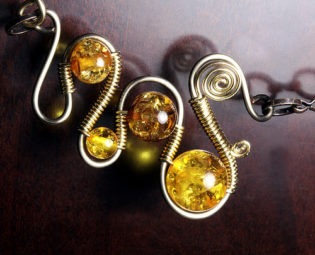 steampunk Jewelry made by CatherinetteRings- Wire wrapped necklace with amber beads steampunk buy now online