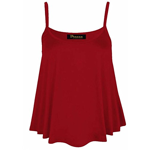 Ladies Cami Sleeveless Swing Vest Plain Womens Strappy Flared Plus Size Top 8-26[Wine ,20-22] steampunk buy now online