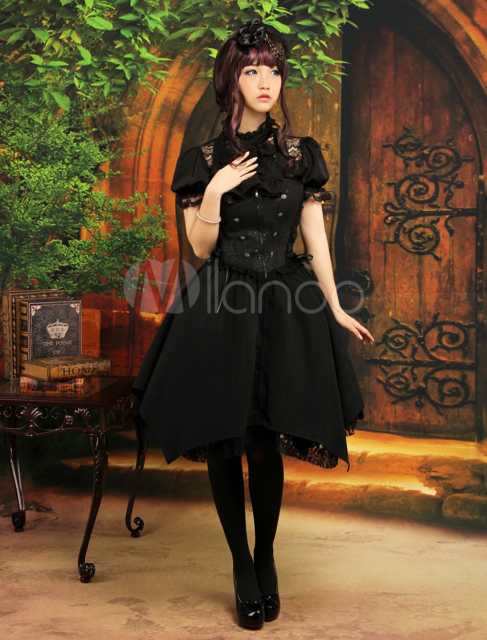 Gothic Black Satin Jacquard Cute Lolita Outfits steampunk buy now online