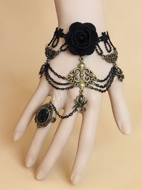 Bronze Layered Cotton Blend Gothic Lolita Bracelet steampunk buy now online