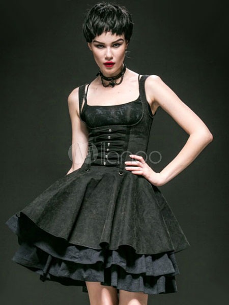 Gothic Black Cotton Layered Palace Style Lolita Dress steampunk buy now online