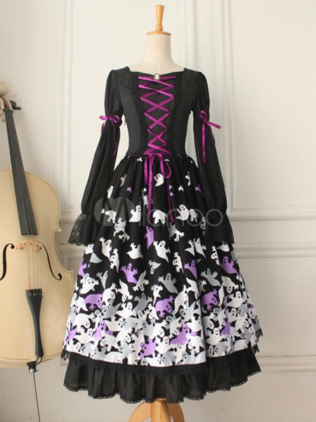 Gothic Black Knotted Cotton Lolita One-Piece steampunk buy now online