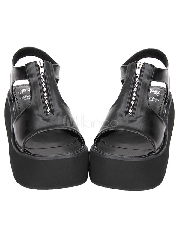 Gothic Matte Black Lolita Sandals Platform Zipper Designed steampunk buy now online