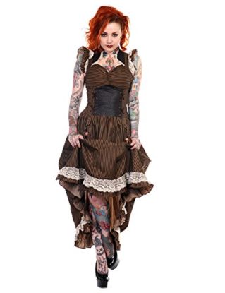 Banned Legend Brown Black Striped Victorian Dress - UK 18-20 (3XL) steampunk buy now online