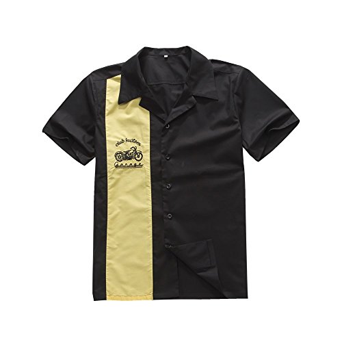 Generic Men's 50s Male Clothing Rockabilly Style Casual Cotton Blouse Mens Fifties Bowling Black&amp;Yellow Dress Shirts (XXL) steampunk buy now online