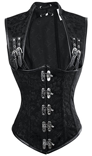 TDOLAH Women's Steampunk Clothing Plus Size Steel Boned Gothic Bustier Retro Floral Brocade Corset Tops (Waist: 30-32" (2XL), Black) steampunk buy now online