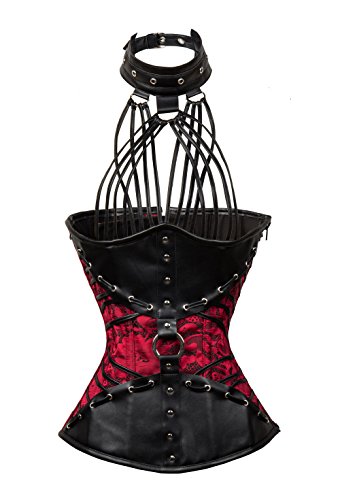 BSLINGERIE® Sexy Vintage Faux Leather Steel Boned Overbust Corset (6XL, Red (Halter)) steampunk buy now online