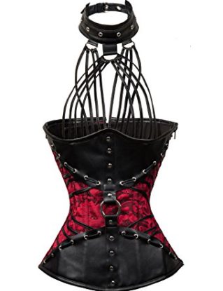 BSLINGERIE® Sexy Vintage Faux Leather Steel Boned Overbust Corset (6XL, Red (Halter)) steampunk buy now online