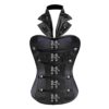 F&Q Real Black Satin Leather Steampunk Corset with collar(Size,XL) steampunk buy now online