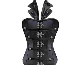 F&Q Real Black Satin Leather Steampunk Corset with collar(Size,XL) steampunk buy now online