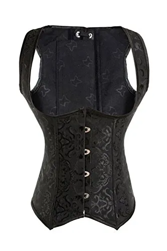 Kiwi-Rata Black Floral Waistcoat Bustier Vintage Steel Boned Underbust Lace up Corset Top Plus Size steampunk buy now online