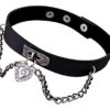 Black Collar Choker and Silver Heart Chain Faux Leather Gothic Punk Accessory steampunk buy now online