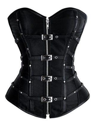 Charmian Women's Steampunk Rock Boned Satin Goth Retro Overbust Corset Top with Buckles Plus Size Black XXXX-Large steampunk buy now online
