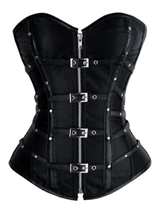 Charmian Women's Steampunk Rock Boned Satin Goth Retro Overbust Corset Top with Buckles Black Medium steampunk buy now online