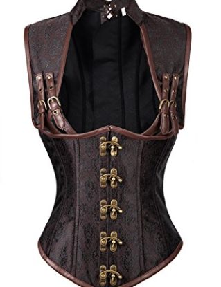 Charmian Women's Steampunk Steel Boned Gothic Vintage Brocade Underbust Corset Vest Plus Size Brown XXX-Large steampunk buy now online